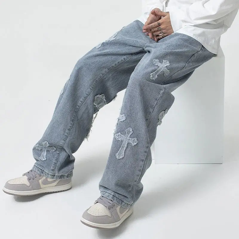 American Harajuku Style Baggy Jeans Y2K Streetwear Striped Denim Pants Men Women Casual Wide Leg Trousers Trendy High Street Pants