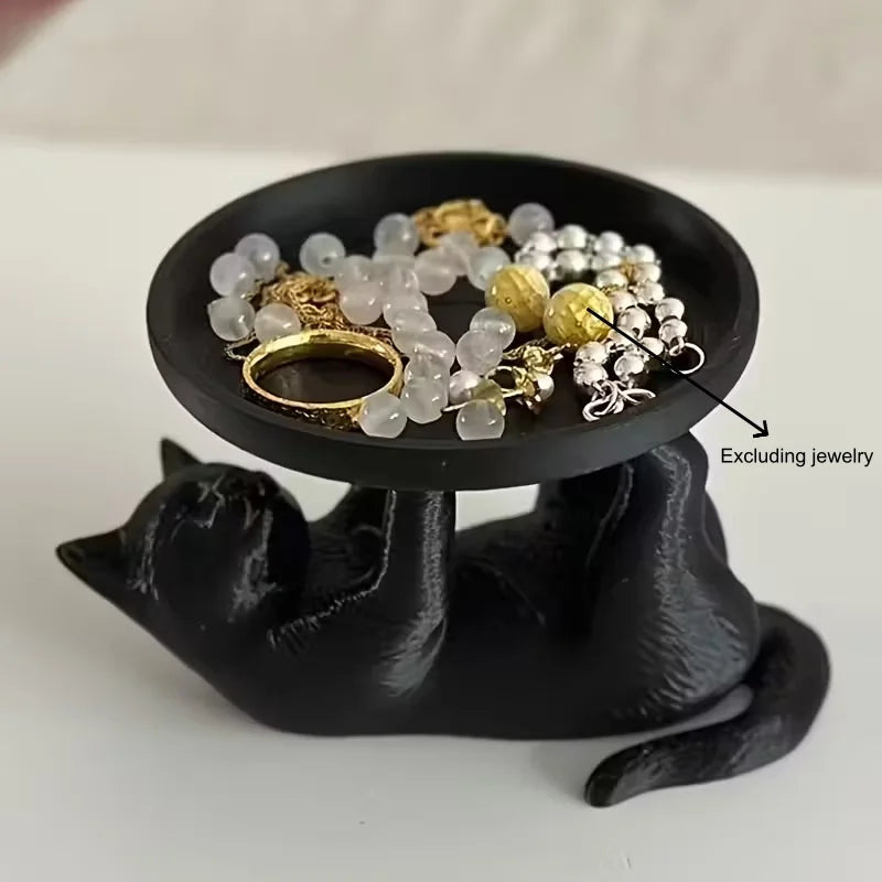 Simple Style Fun Cat Jewelry Tray, Desktop Jewelry Storage Tray, Decorative Items for Home Bathroom, Bedside, Makeup Storage