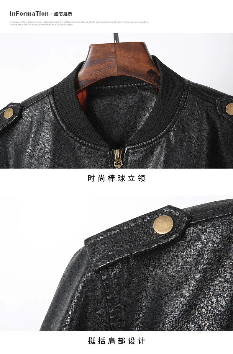 PU Leather Motorcycle Jacket Men Autumn Winter Plush Washed Retro Motorcycle Jacket Motorcycle Accessories Moto Jacket Men