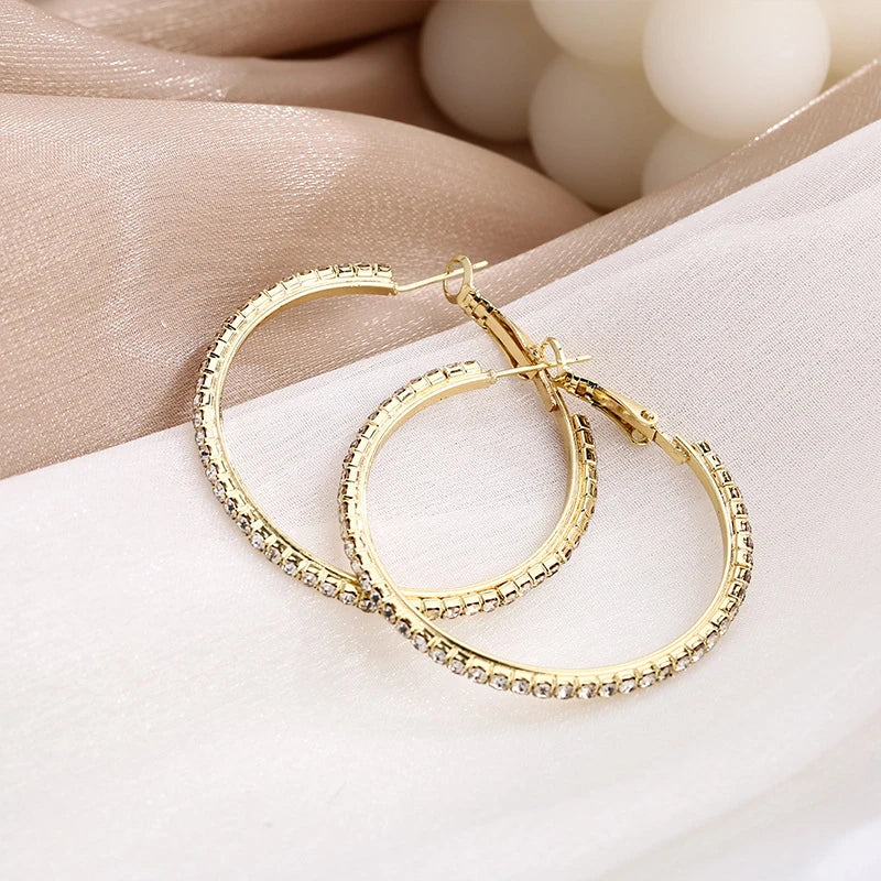 Grandes Boucles Créoles 30-80mm | Cristal Strass Cercle | Noir Or Argent | Femme Fille | Fête Cadeau