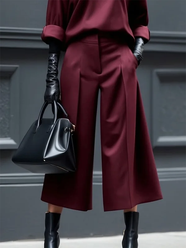 Women's Wine Red High Waist Wide Leg Pants 2026 Summer Fashion Pleated Ninth Pants Matching Bottoms Streetwear Trousers