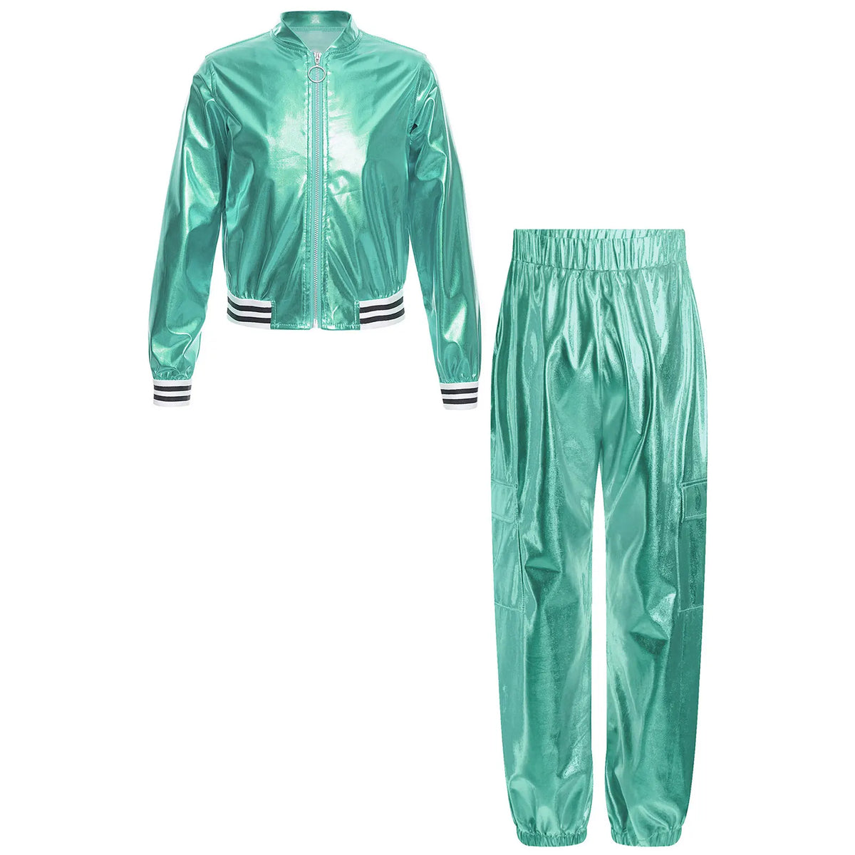 Ensemble Danse Fille Hip Hop | Veste Bomber Métallique & Pantalon | Costume Scène Carnaval Jazz