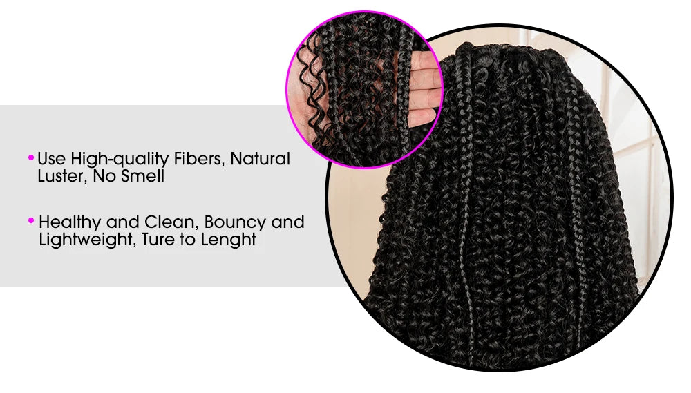 13x6 Lace Frontal Synthetic Braids Wig 22 Inches Cornrow Braided Wig with Curly Handmade Knotless Braiding Wig for Black Women