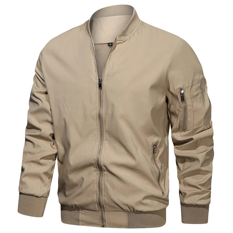 Men's Autumn Bomber Jacket Casual Spring Full Zipper Varsity Baseball Coat Fashion Lightweight Sport Track Jacket US/EU Size
