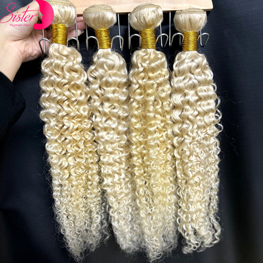 20 22-inch 613# Blonde Jerry Curly Human Hair Bundles 12A Brazilian Remy Raw Deep Wave Curly Human Hair Extensions for Women