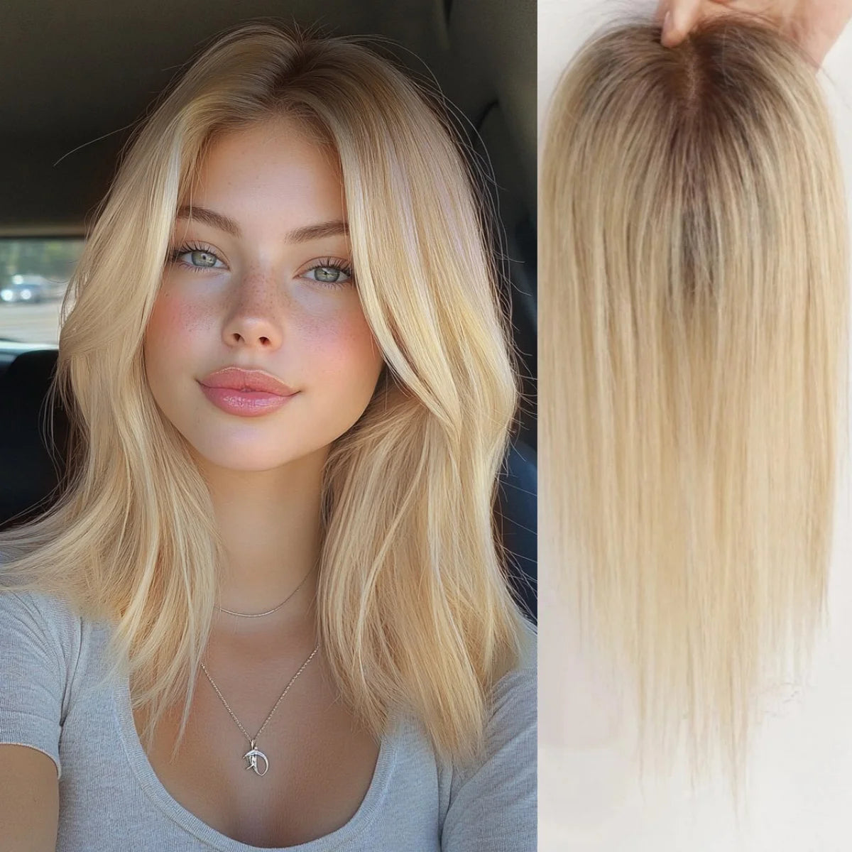 Topper Cheveux Remy 100% | Brun Ombré | 12 Pouces | Lace Base Milieu | Clip | Pour Cheveux Clairsemés | Femme