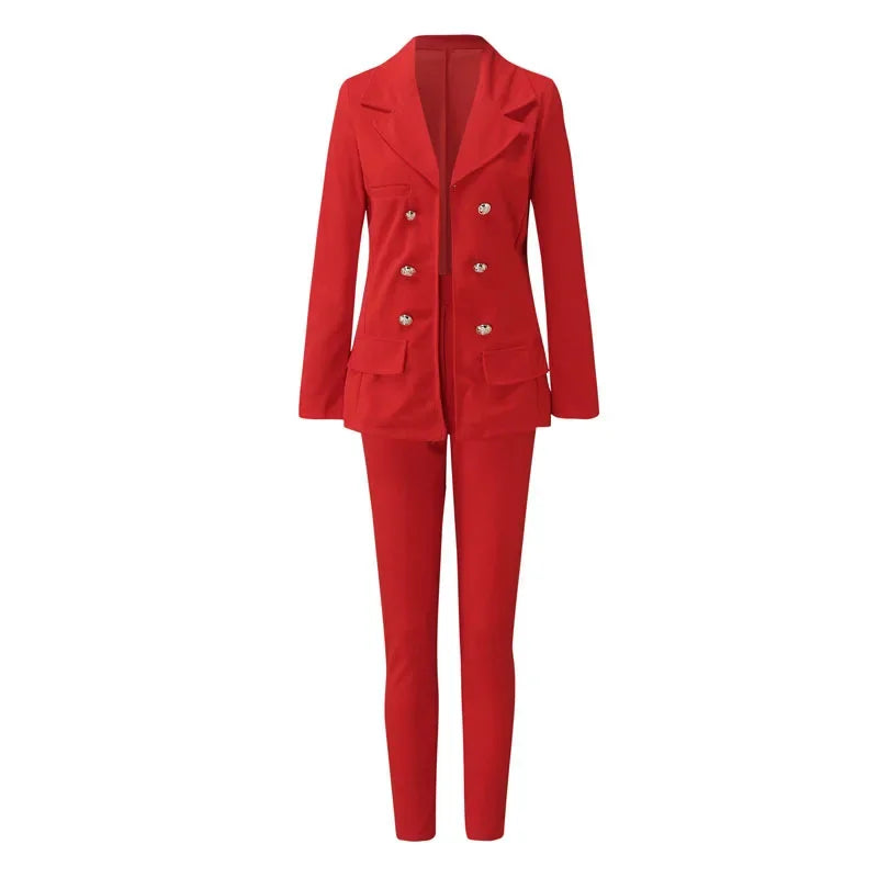 Women's Two-Piece Pant Sets Formal Business Double Breasted Blazers Jacket Pants 2 Piece Set Elegant Ladies Suits Office Lady