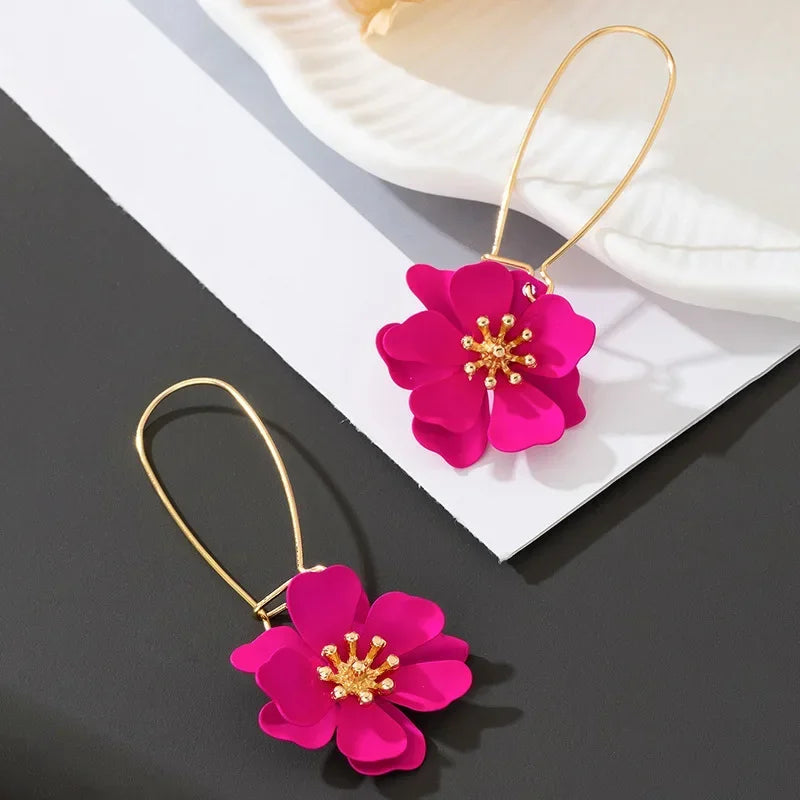 Hoop Earrings for Women Girls Spray Enamel Flower Geometric Ear Accessories Holiday Party Gift Fashion Jewelry EE007