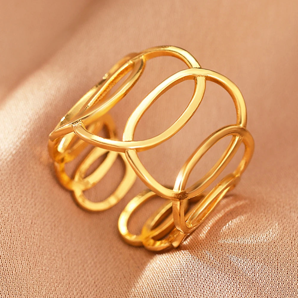 Bague Acier Inoxydable Vintage Ajourée Réglable | Luxe Léger | Statement Élégant | Bijou Femme