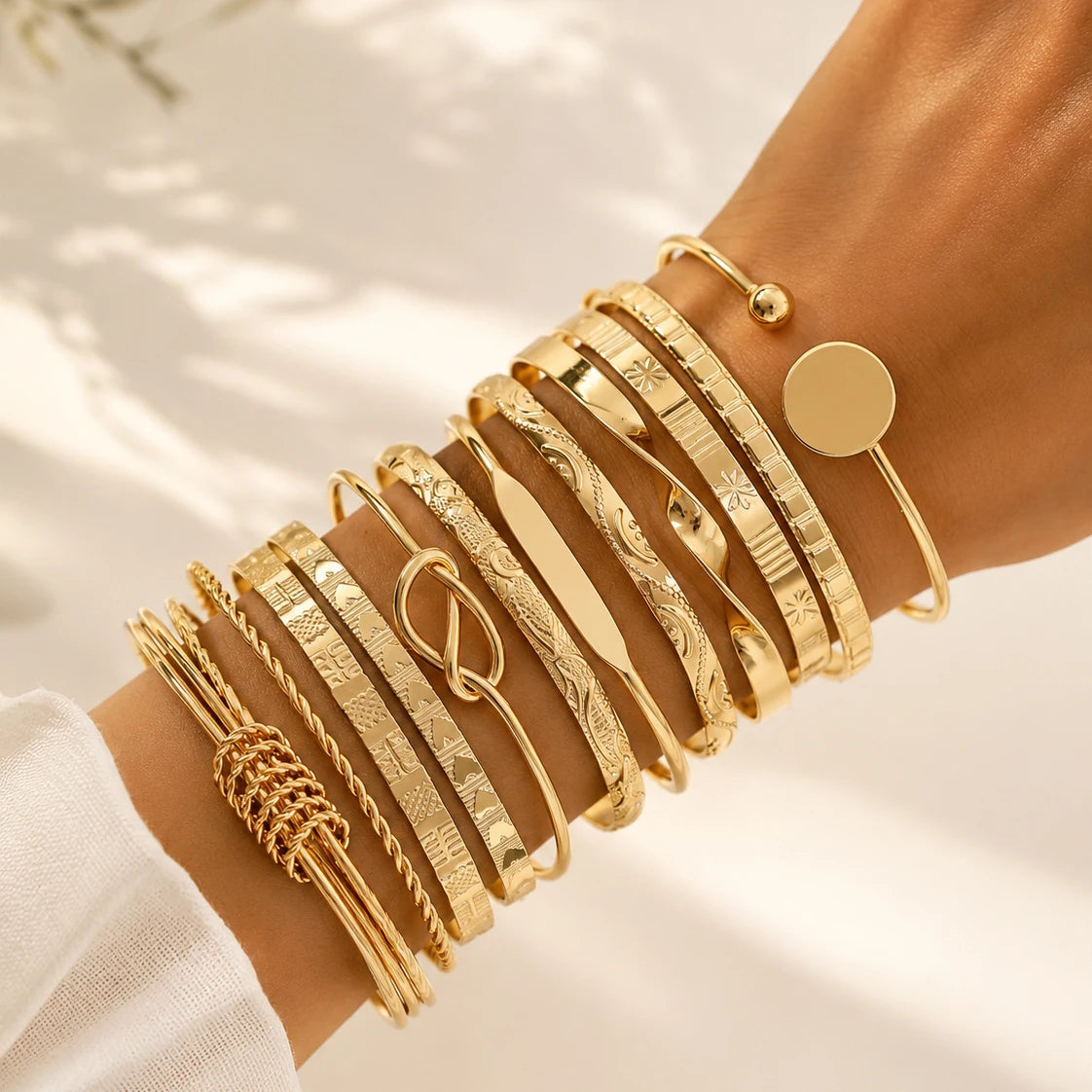 12pcs Vintage Creative Design Twisted/Knot/Printed Bracelet Bohemian Stacked Bangle Set Women's Daily Versatile Jewelry