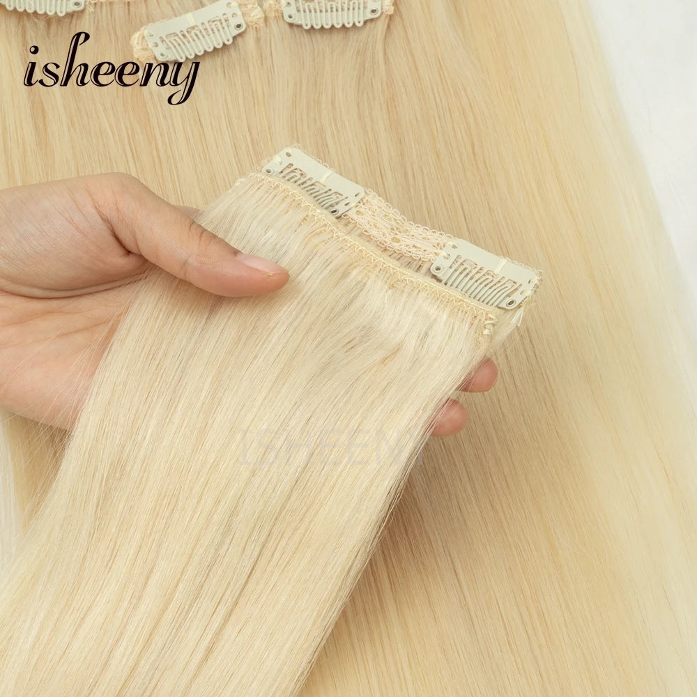 Extensions à Clips Cheveux Humains | Blonde Naturelle Brésilienne Remy | 12-20 Pouces | 7 Pièces/Set