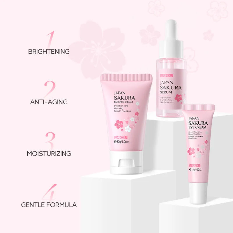 LAIKOU Vitamin C Skin Care Sets 3pcs Face Cream Serum Eye Cream Moisturizing Anti Wrinkles Facial Care Kit