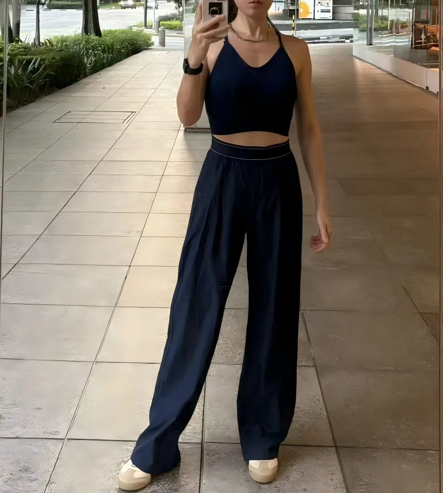 Pantalon Large Séchage Rapide Taille Haute Femme | Élastique Léger | Entraînement Casual Été