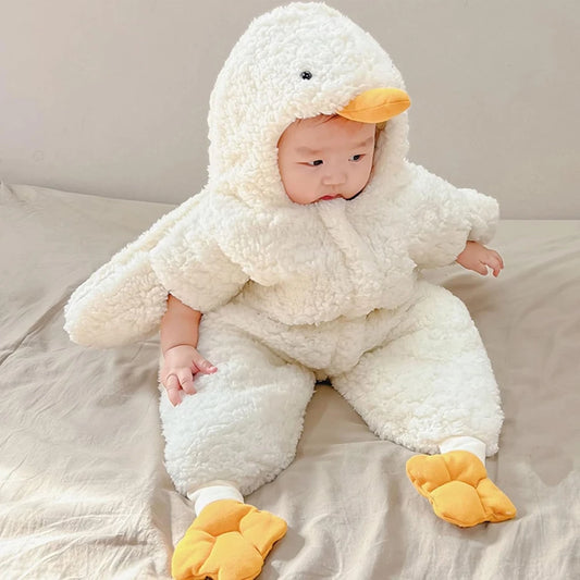 Baby Bunting Bodysuit, White Goose Cute Style Fall and Winter Warm Skin Friendly Bodysuit, Holiday Gifts for Newborns 0-6 Months