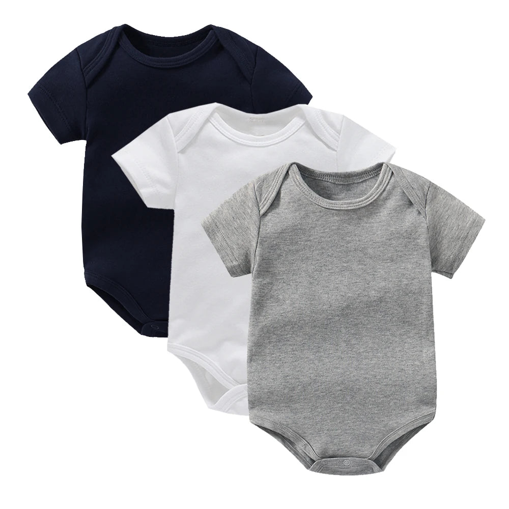 Lot 3 Bodys Bébé | 100% Coton | Nouveau-Né Été | Combinaison Romper | Blanc (v2)