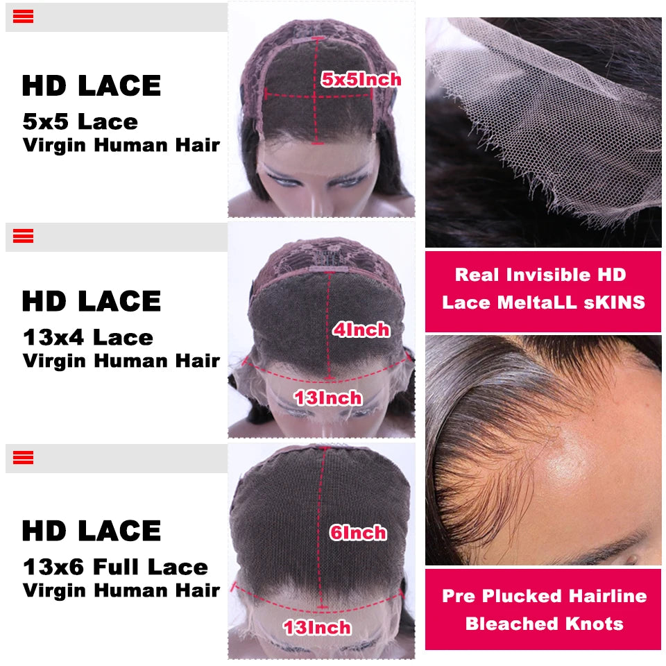 Queen Hair Real HD Invisible Wig 13x6 13x4 5x5 6x6 7x7 Undetectable Lace 100% Raw Human Hair Wigs Body Wave / Straight