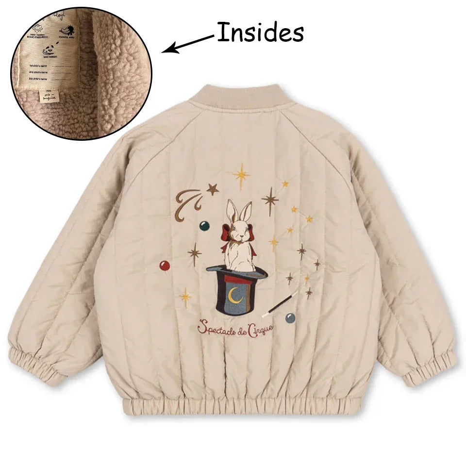 Manteau Polaire Paillettes Fille | Laine d'Agneau | Broderie Garçon | Vêtement Enfant Hiver