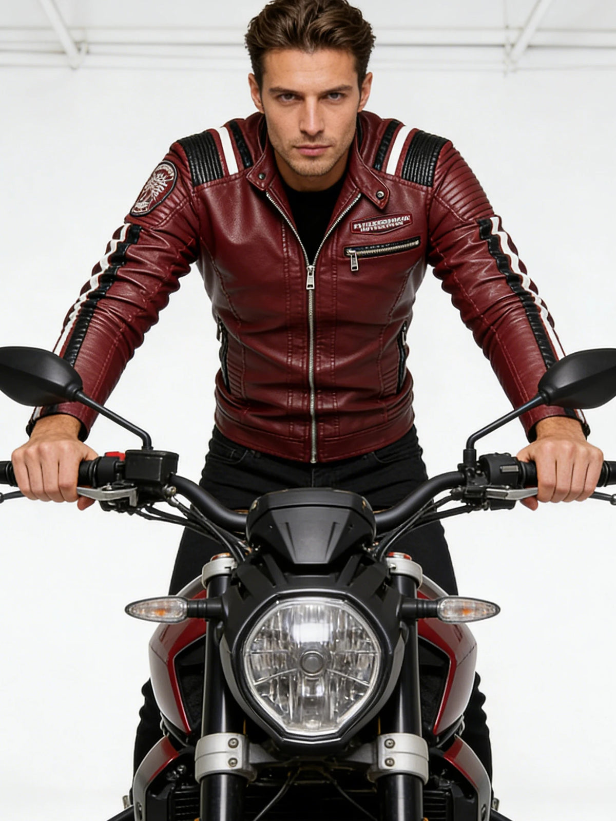 Men's Faux Leather Motorcycle Jacket Waterproof Windproof PU Moto Vintage Bomber Winter Jacket for Men