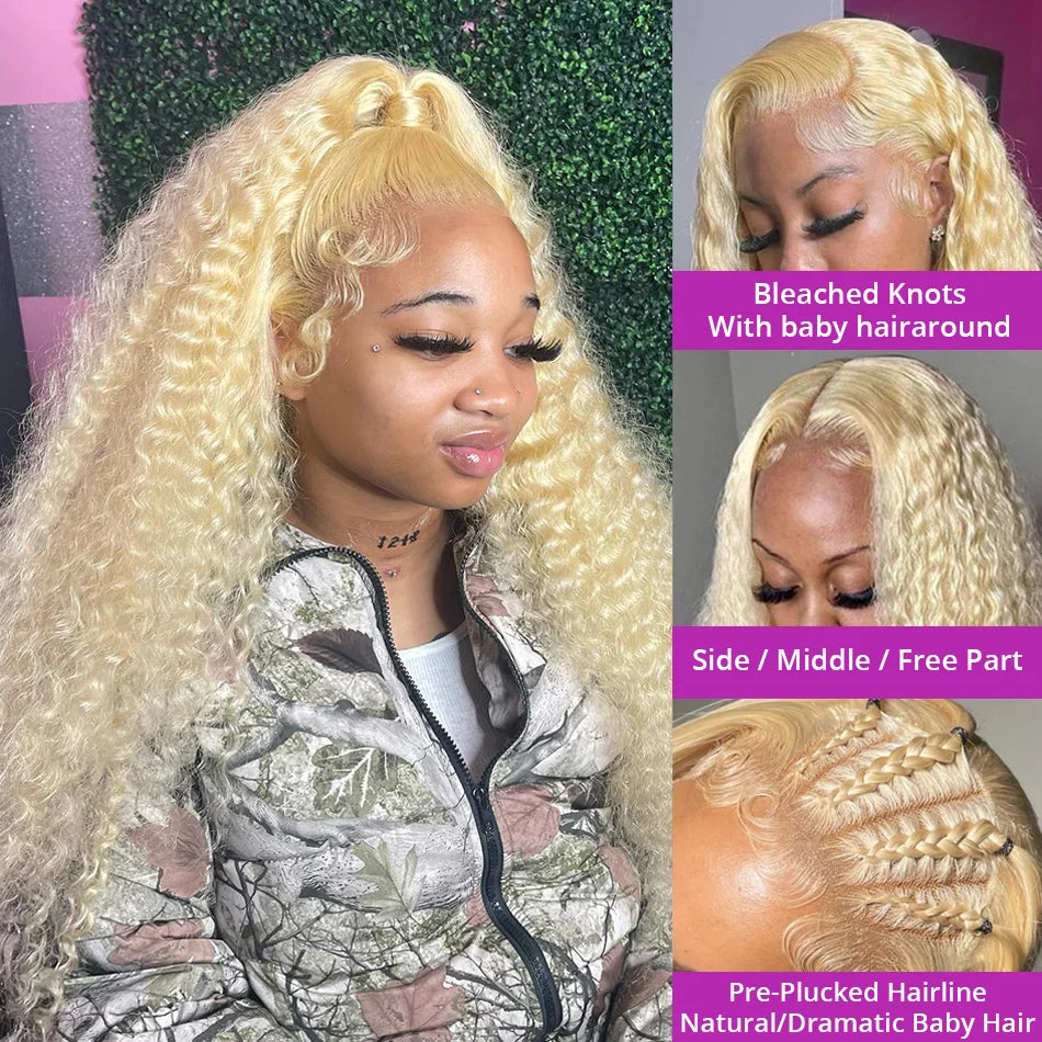 Perruque Blonde 613 | HD Lace Frontal 13x6 & 13x4 | Water Deep Wave | Pré-Pluçuée | 30-38 Pouces | Cheveux Humains