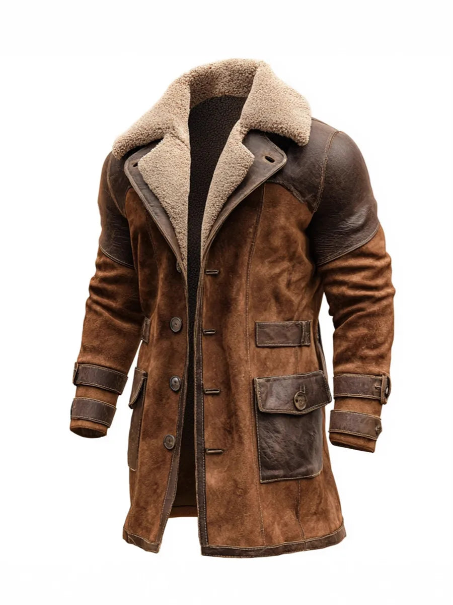 Veste rétro épaisse en similicuir PU pour homme | Motif contrasté