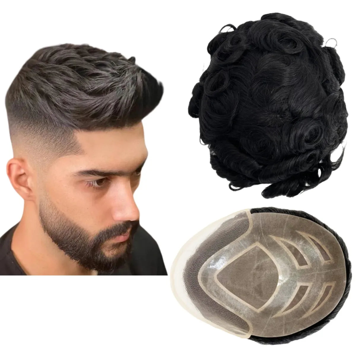 Toupee for Men Human Hair Wigs Men's Toupee FPM Prosthesis Units Patch Curly Wave Toupee Hair Real Human Replacement