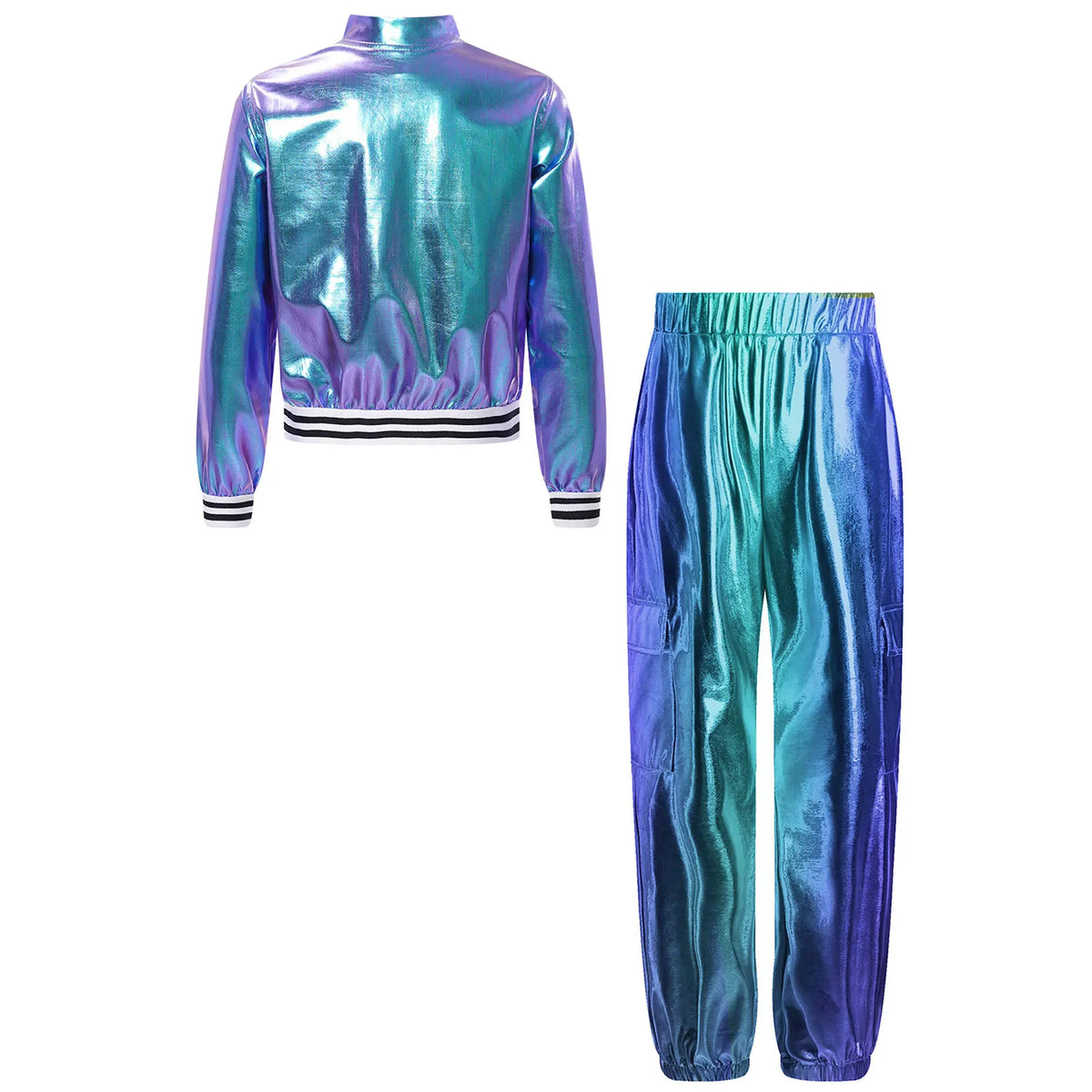 Ensemble Danse Fille Hip Hop | Veste Bomber Métallique & Pantalon | Costume Scène Carnaval Jazz