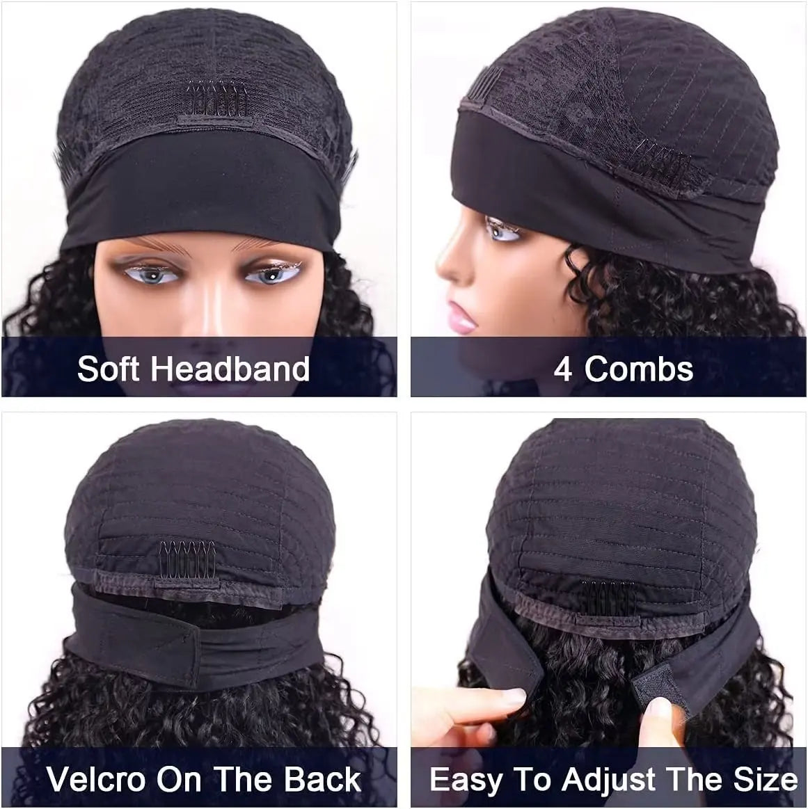 Perruque Headband Kinky Curly | Machine Made | Cheveux Humains Brésiliens Remy | 180% Densité | Couleur Naturelle