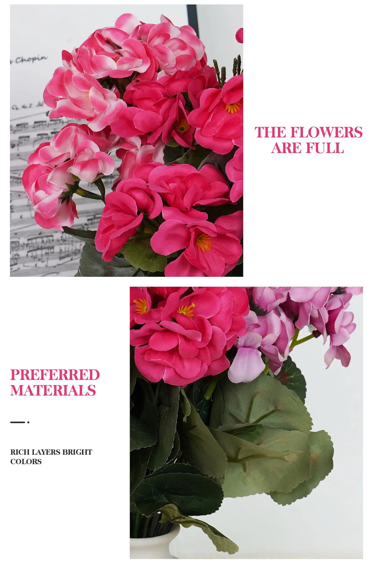 Uflower 1Pc Artificial Begonia Flower Plants for Wedding Bouquet Home Garden Bonsai Christmas Wreath Decor