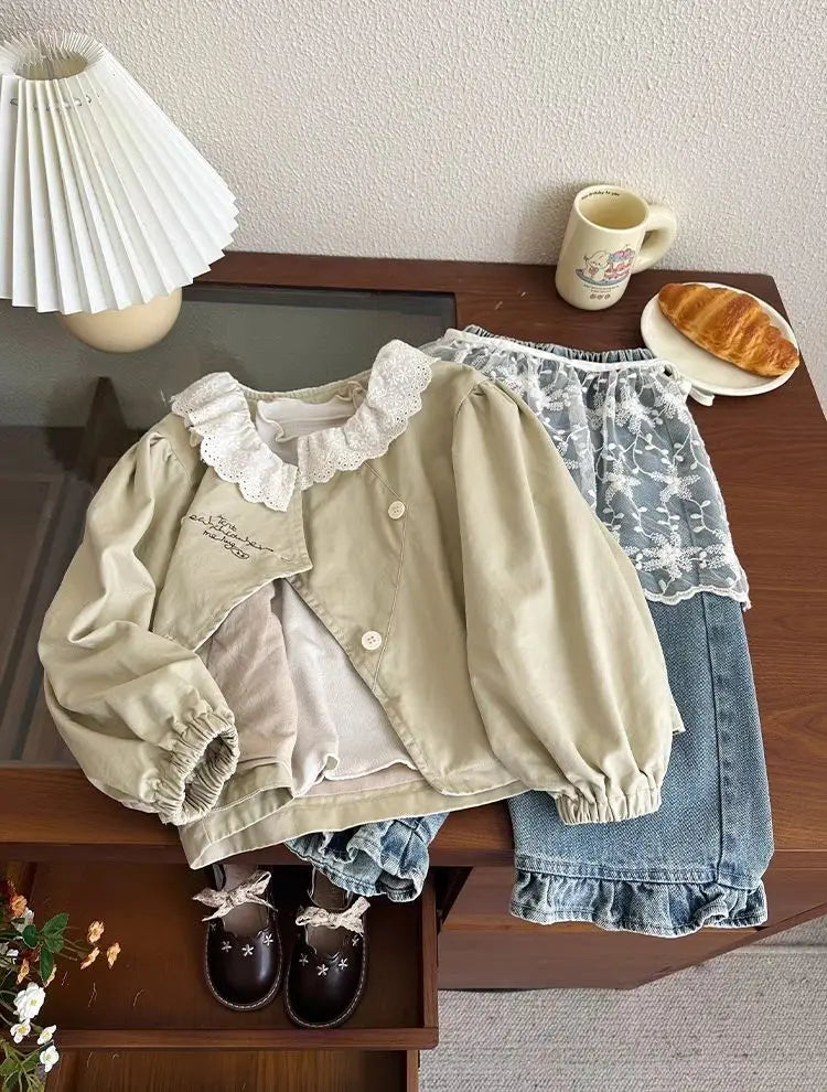 Jean Fille Printemps-Automne | Casual Large Jambe Large | Enfant Baby | Vêtements Polyvalents