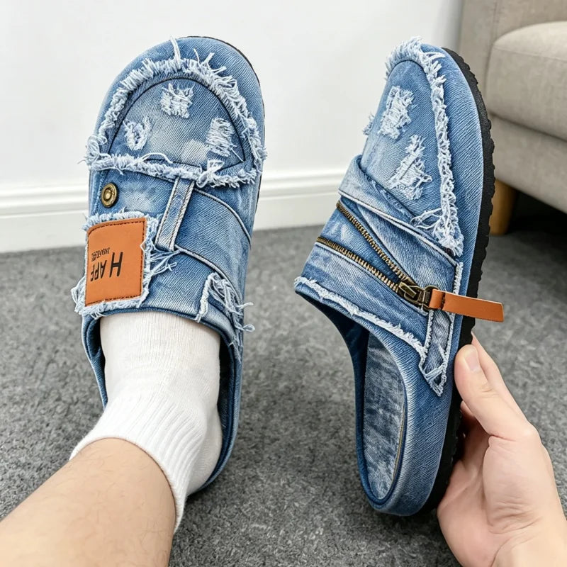 Chaussures Homme Tendance Été 2026 | Denim Bleu Canvas | Grande Pointure 47 | Casual Slip-On Street