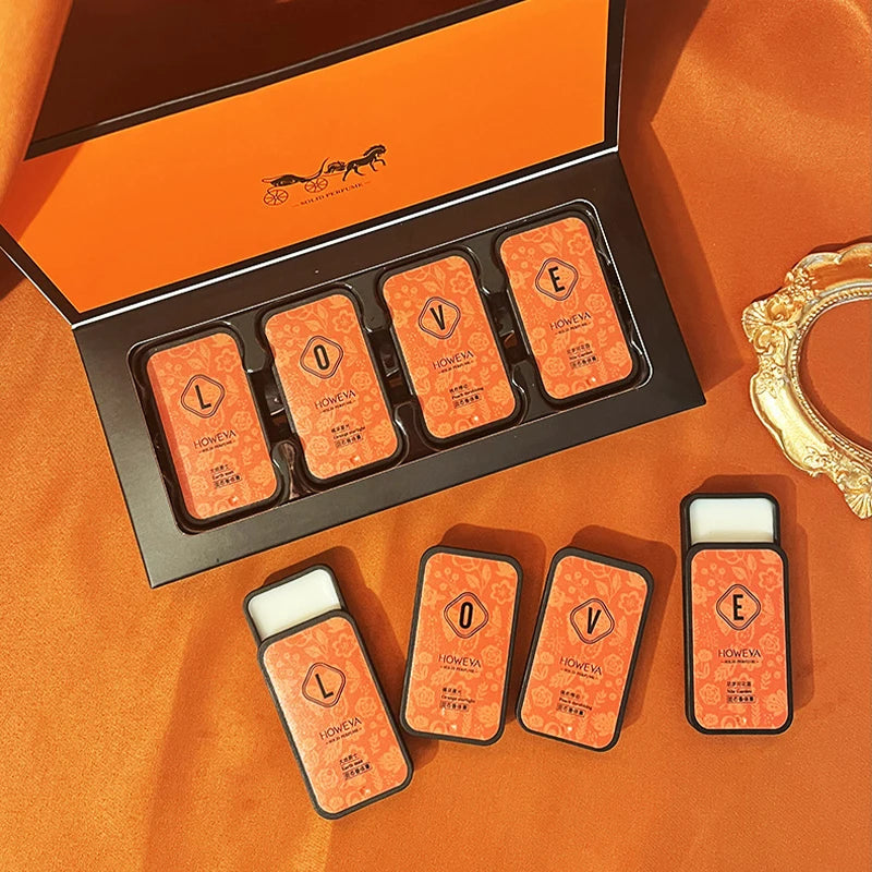 4-Piece Solid Perfume Set, Floral and Fruity Fragrance, Long-lasting, Light and Portable, Ideal for Gifting/Daily Use