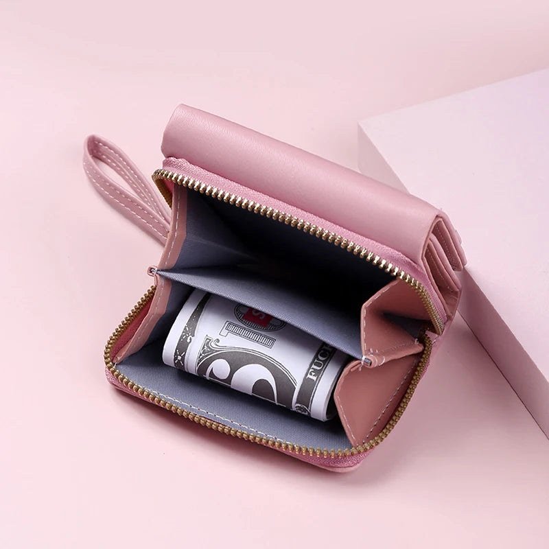 Women's Tri-Fold Wallet PU Card Holder Multi-Object Pocket Short Fashion Embroidered Love Pattern Korean Minimalist New 2023