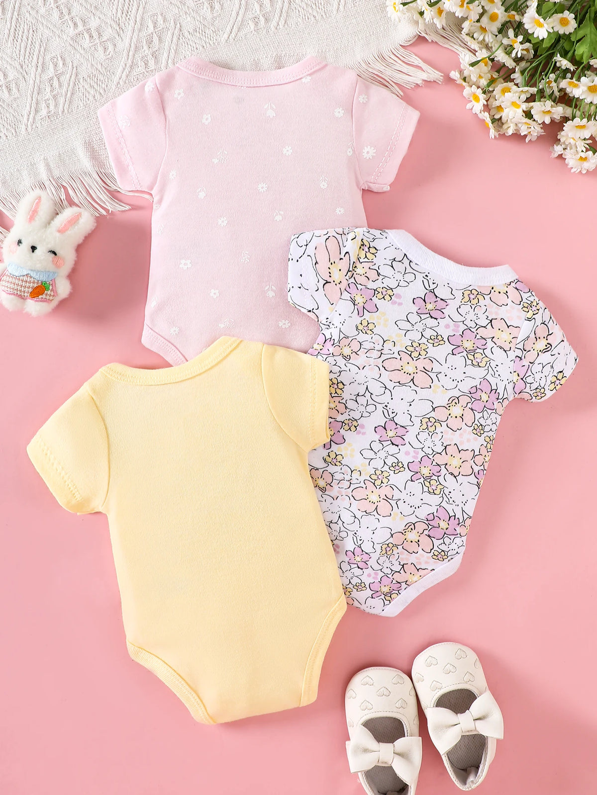 3-Piece Baby Bodysuits | 100% Cotton | Pink LOVE Print | For 0-9 Months Infants