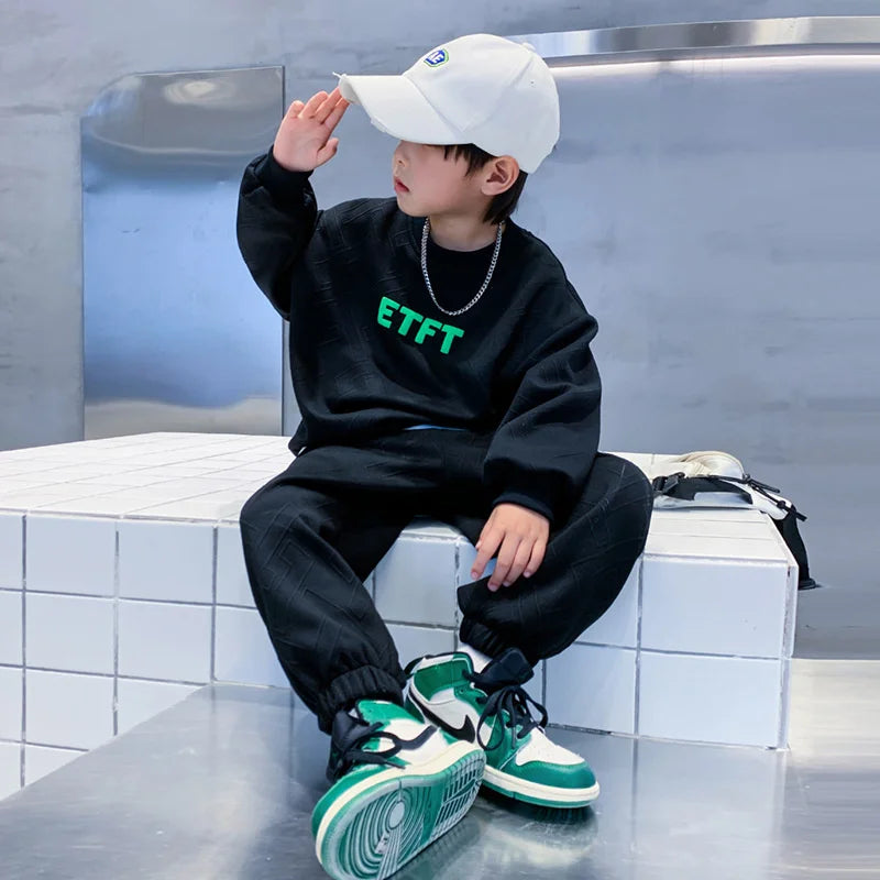 Boys Sweatshirt Suit 2024 New Autumn Spring Casual Sets Teenager Trends Top Pants 2Pcs Outfits Kids Handsome Fashion Clothes