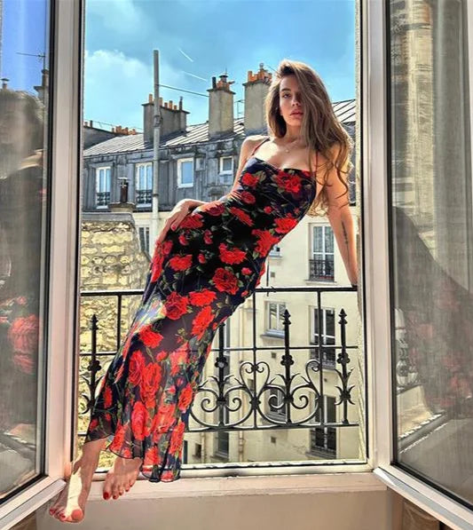 Party Dresses For Women Sexy Bodycon Floral Print Sleeveless Evening Dress Package Hip Contrast Vestidos Temperament Trendy Slim