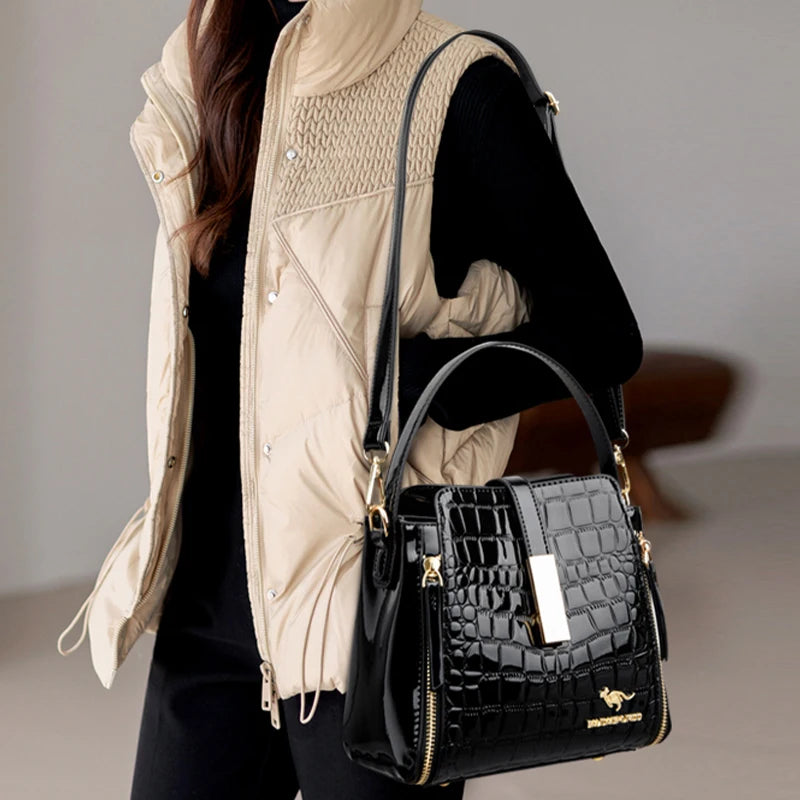 Sac à Main Femme Retro | Motif Crocodile Designer | Sacoche & Bandoulière | Cuir | Clutch Élégant