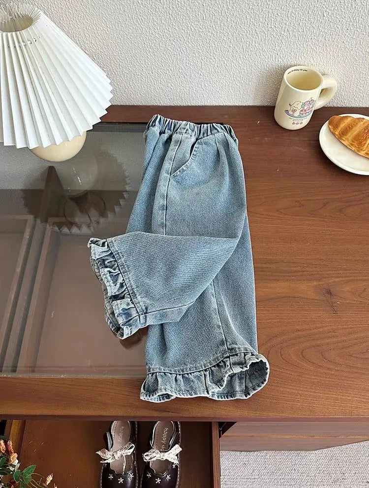 Jean Fille Printemps-Automne | Casual Large Jambe Large | Enfant Baby | Vêtements Polyvalents
