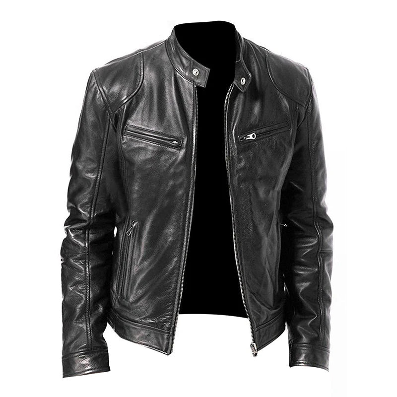 Veste style motard en similicuir PU pour homme | Zippée