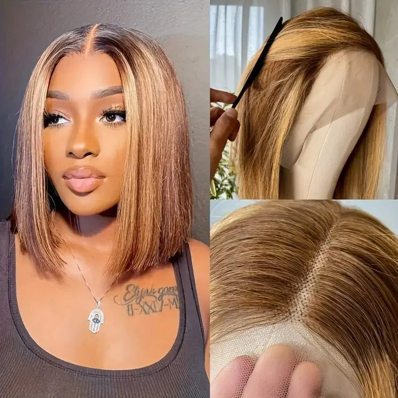 Perruque Bob Cheveux Humains | 13x4 Lace Front | 220% Densité | Coloris 4/27 Or | Wear & Go | Femmes Noires
