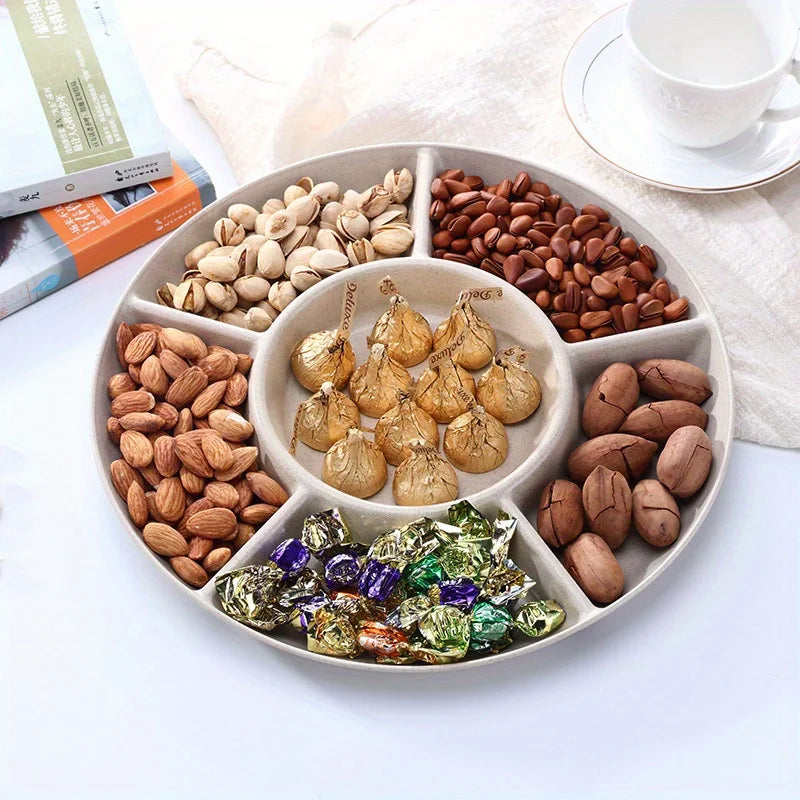 Food Storage Tray Candy Tray Nut Snack Fruit Tray Round Divider Tray Appetizer Serving Platter for Party Table Storage Tray