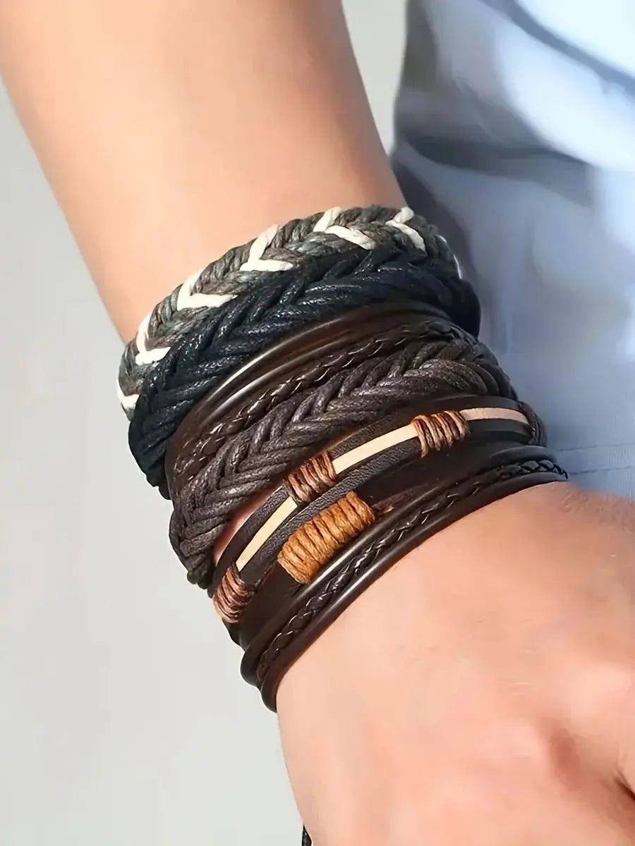 Lot 20 Bracelets Cuir Tressé | Perles Bois Chanvre Ethnique | Manchette Unisexe Fait Main
