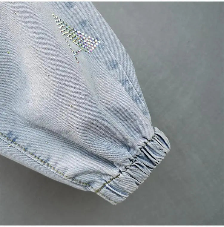 High-Waisted Jeans For Summer 2026 New Loose Elastic Waist Hot-Pressed Diamond Pants Women's Casual Denim Trousers