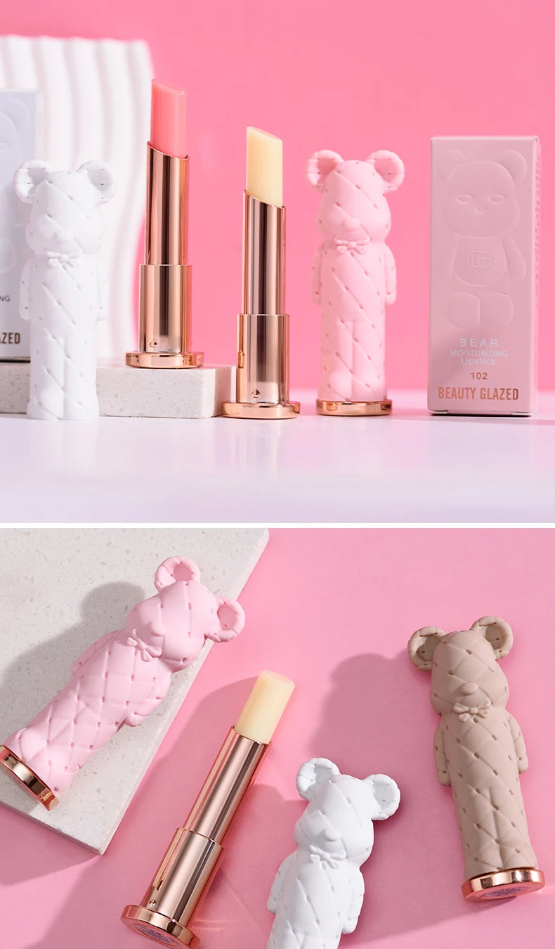 Beauty Glazed Bear Moisturizing Lipstick, Colored Lip Balm, Nourishing Lip Stick, Easy to Color, Watery