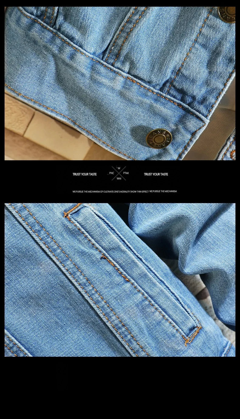 2025 Autumn Men's Solid Denim Jackets Fashion Motorcycle Vintage Jeans Jackets Hommes Slim Fit Cotton Casual Black Blue Coats
