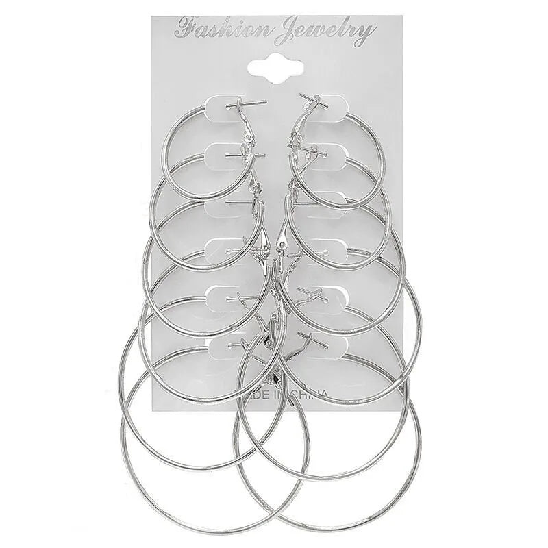 Set 12 Boucles Créoles Femme | Couleur Or | Grandes Rondes | Set Loop Élégant | Bijou Mode Tendance