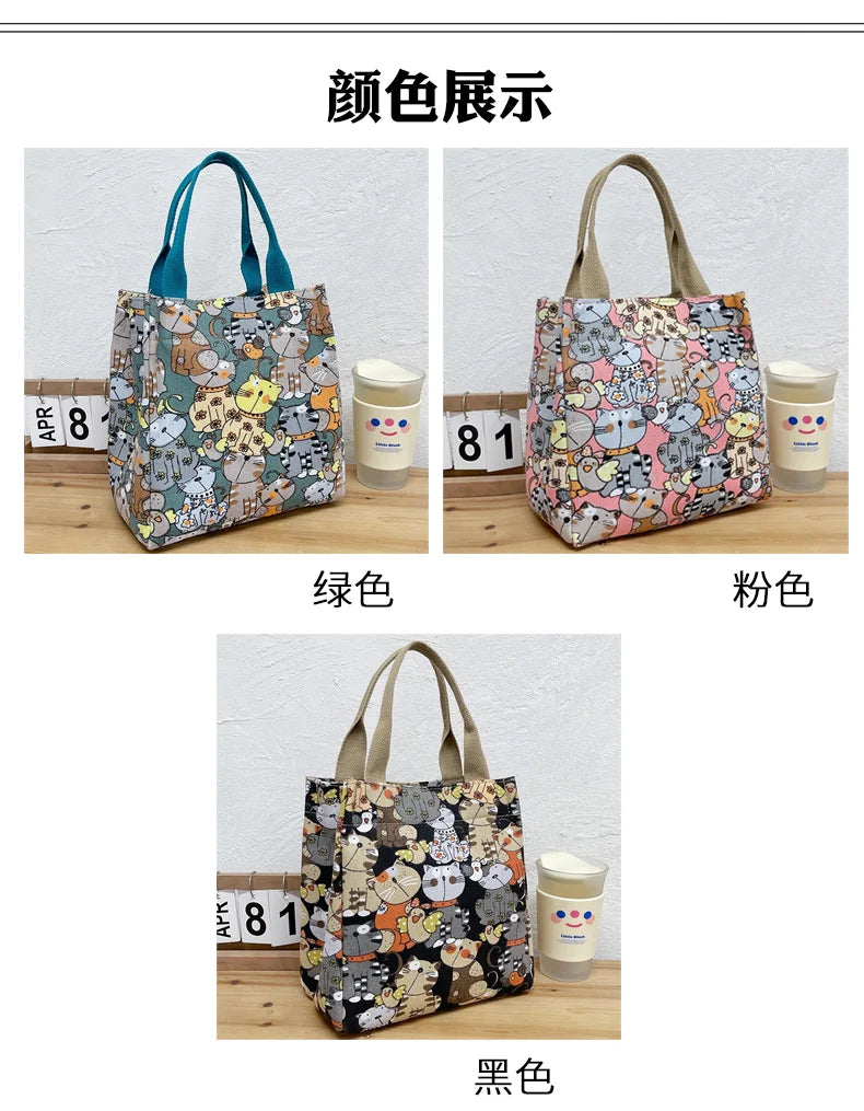 Fashionable Top-Handle Bag with Cute Cat Pattern, Portable Mommy Bag for Women
