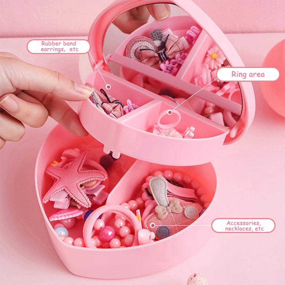 Boîte Rangement Accessoires Cheveux avec Miroir | Pinces Barrettes Élastiques Fille | Étui Voyage Portable