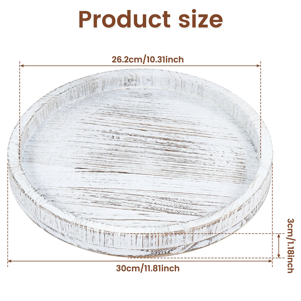 30 CM Round Wooden Tray Retro Decorative Coffee Meal Trays Serving Platter Multipurpose Candle Holder Trays for Table Home Decor