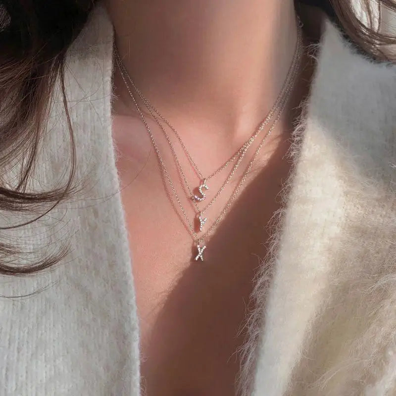 Fashionable Shiny A-Z Letter Pendant Charm Necklace 26 Initial Alphabet Name Clavicle Chain Party Jewelry Gift