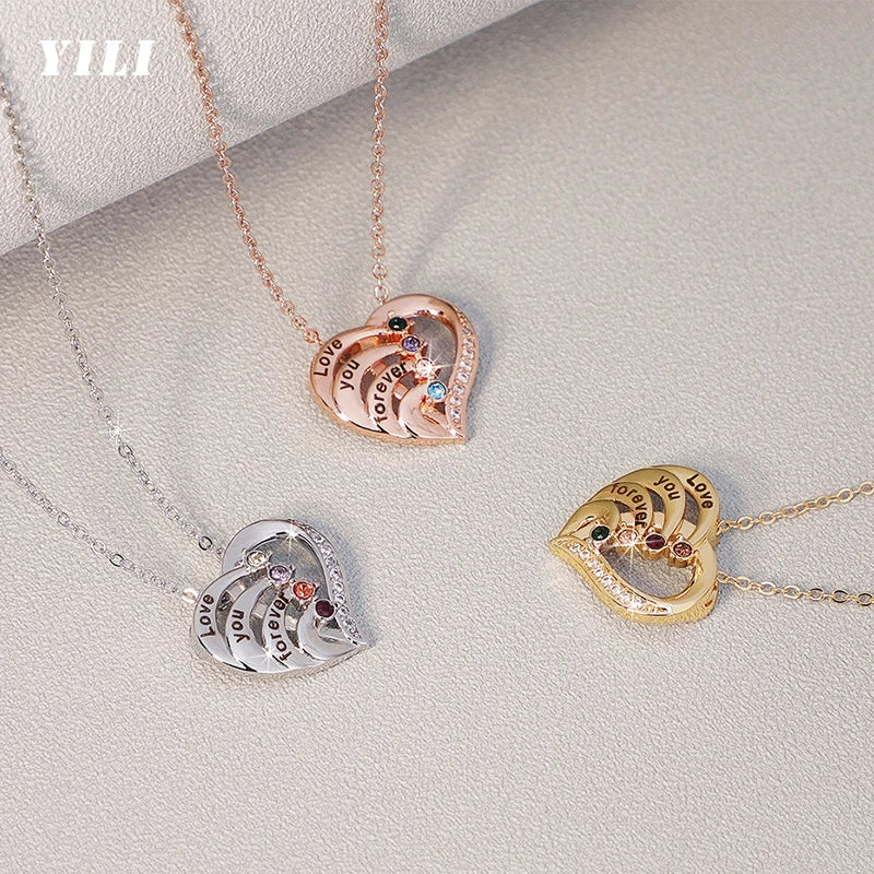 Collier Prénom Personnalisé Pierre de Naissance | Cœur Promesse Gravée | Pendentif | Cadeau Noël Bijou